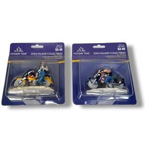 Vintage Holiday Time 2004 Village Motorcycle Rider Biker Figurines Lot of 2‎ New